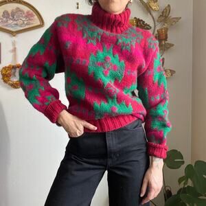 vintage hand knit wool turtleneck sweater